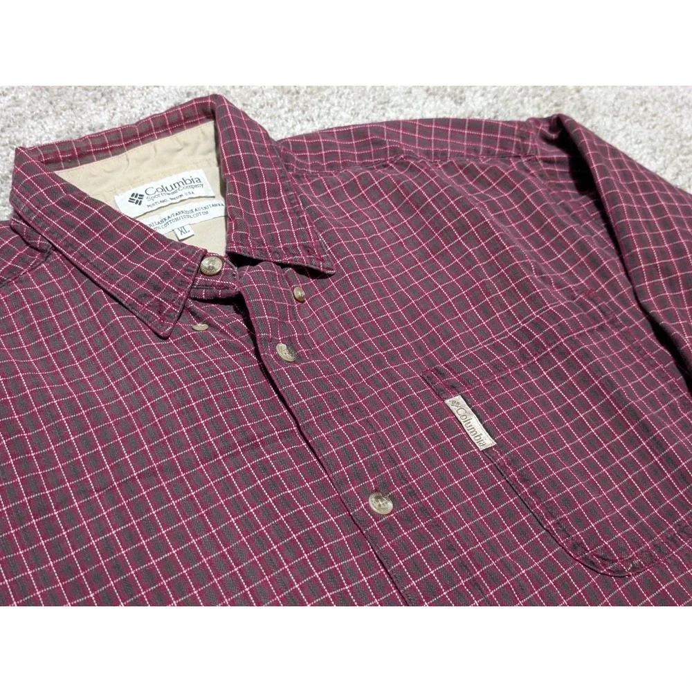 Columbia Vintage Flannel Shirt Men's XL Burgundy Plaid‎ Long Sleeve Outdoor